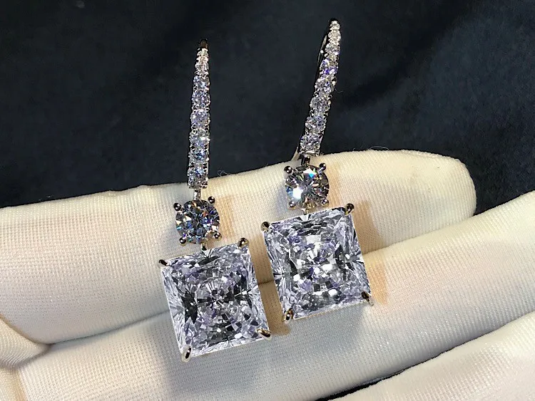 Radiant Cut 4ct Topaz Diamond Dangle Earring Real 925 Sterling silver Jewelry Party Wedding Drop Earrings for Women Bridal