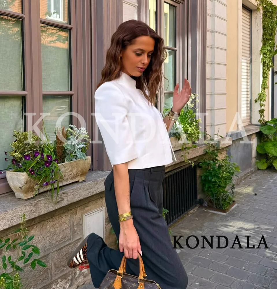 KONDALA Eleganter Büro-Damen-Blazer in Weiß, Sommerlicher Trendiger Kurzarm-Blazer, Neue 2026 Mode für Urlaub und Pendeln, Damen-Kurzblazer – Detail 3