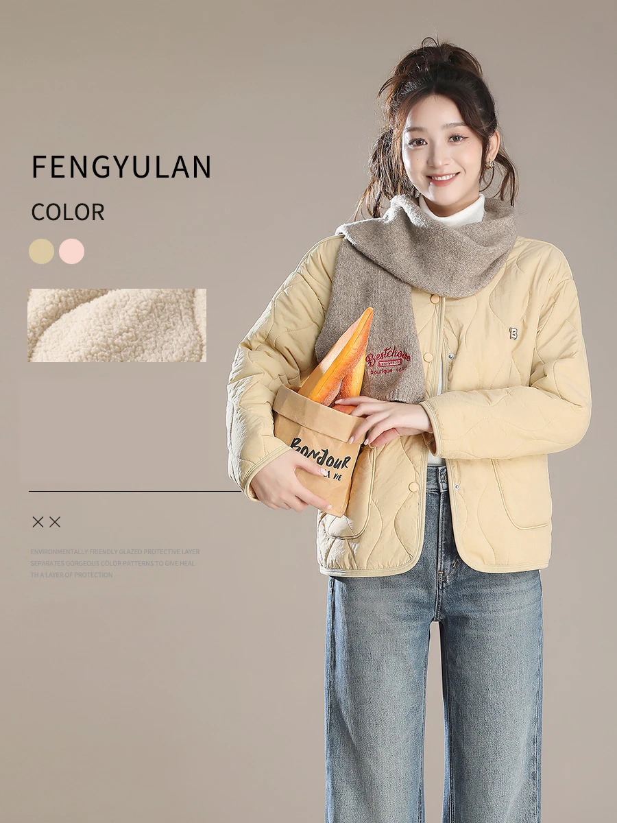 

Solid Color Women's Cotton Jacket V-neck Single Breasted Slim Fit Shorts Jacket Soft Warm Lightweight Cotton Jacket Winter New