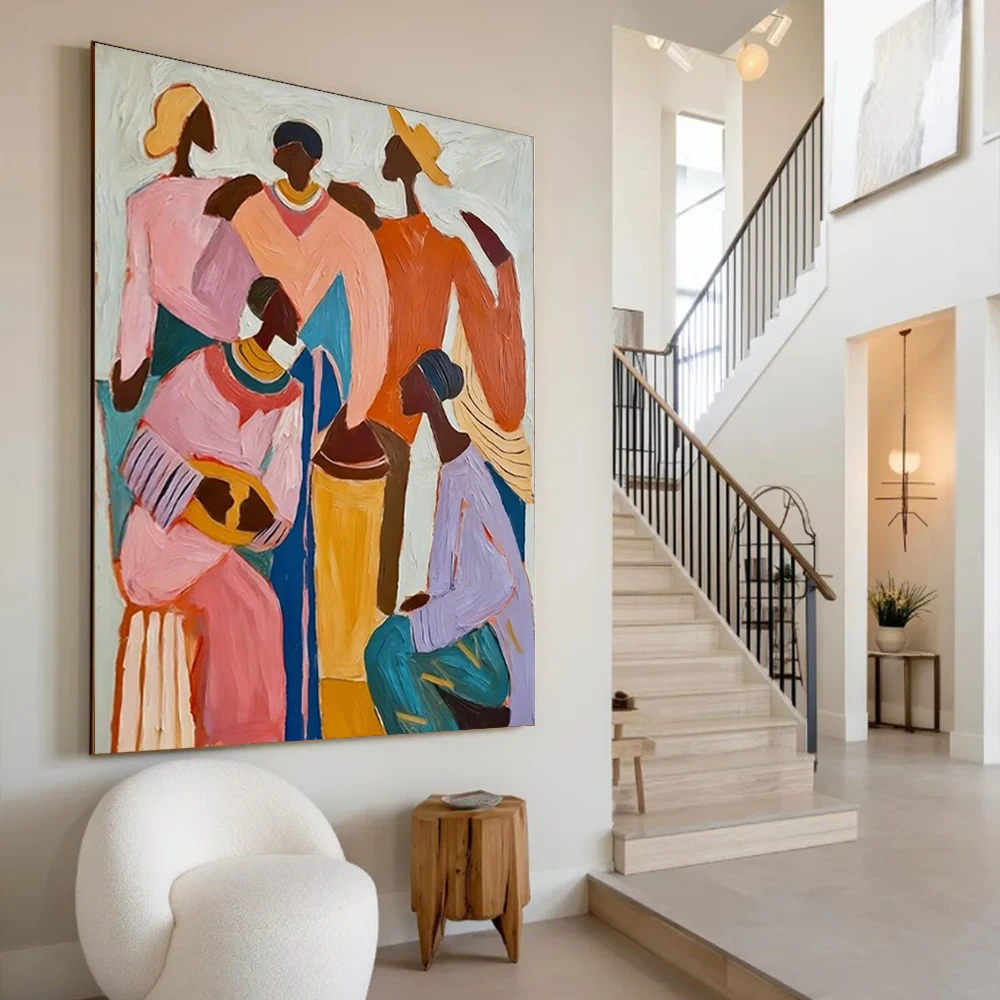100% Handmade Abstract Oil Painting on Canvas - Royal Family Wall Art Picture Top Mural for Home Living Room Decor Image Artwork