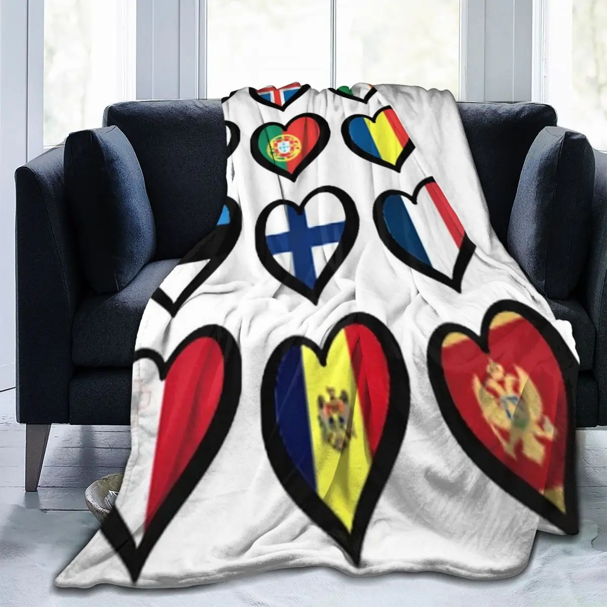 

Eurovision Song Contest Flags Hearts Blanket Flannel Sofa Throw Blanket for Home Bedroom Office Throws Bedspread Quilt