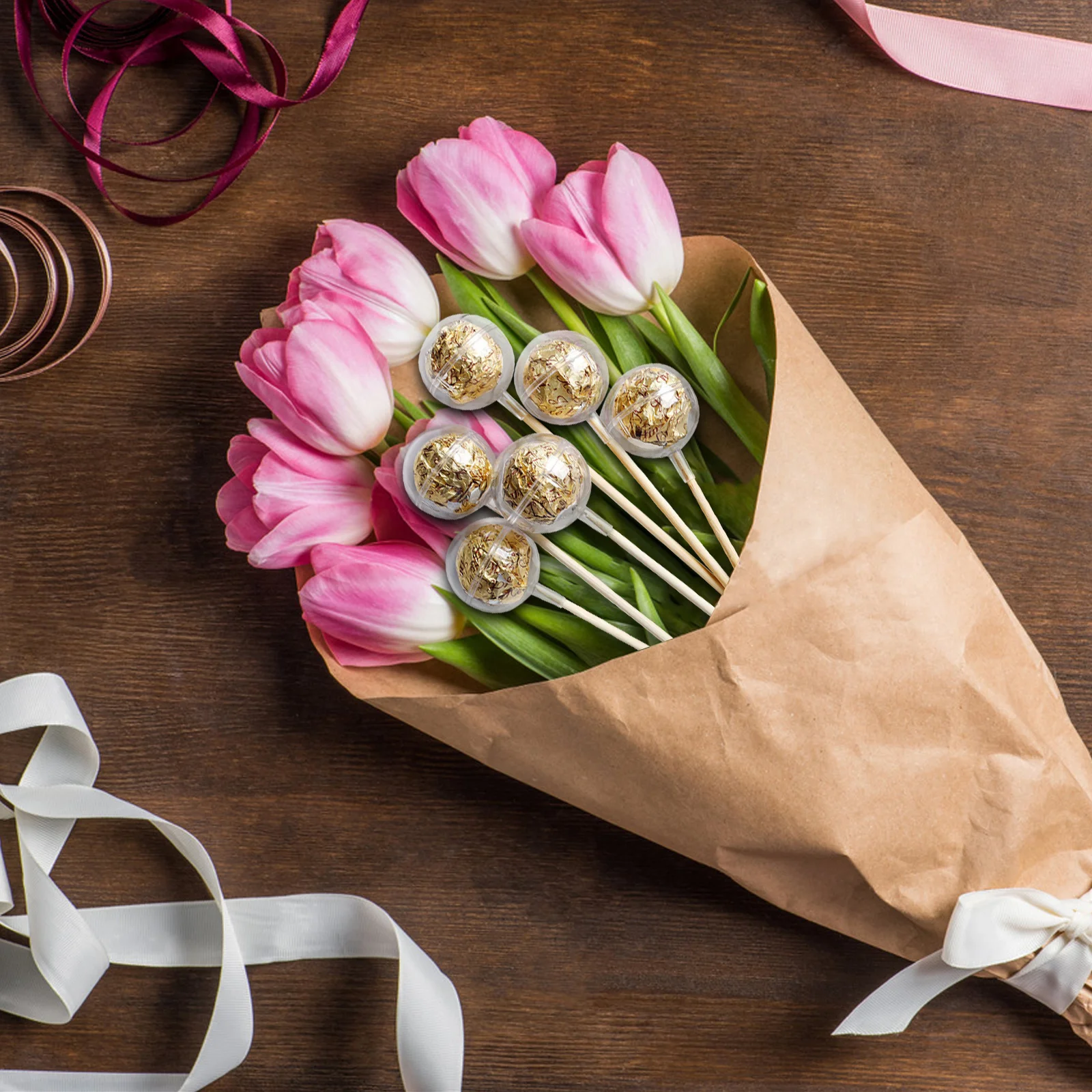 

100pcs Crystal Ball Bouquet Holder Clear Acrylic Chocolate Stand Case For Diy Candy Bouquet Wedding Party Truffle Cup Display