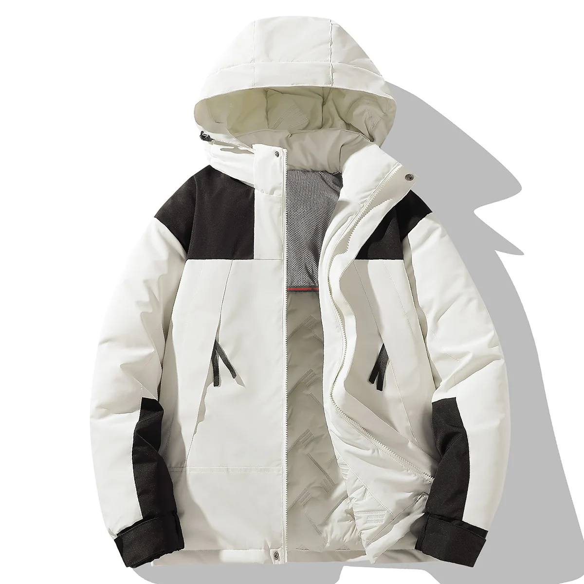 

2025 мужское зимнее пуховое пальто, утепленное ветрозащитное пальто контрастного цвета, мужское съемное пальто с капюшоном, свободная мужская верхняя одежда на молнии с длинными рукавами