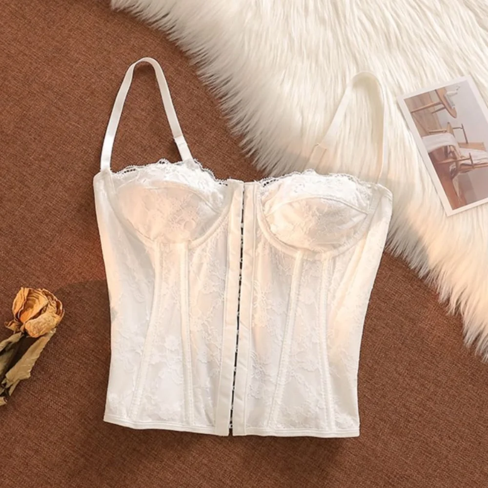 

Elastic Hollow Lace Camisole Slim Fit Tanks Lace Corset Sleeveless Streetwear Crop Tops Travel