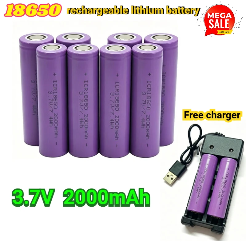 

New 18650 Rechargeable Lithium Battery 3.7V Large Capacity 2000mAh Flashlight Battery Pointer Doorbell Electric Toothbrush