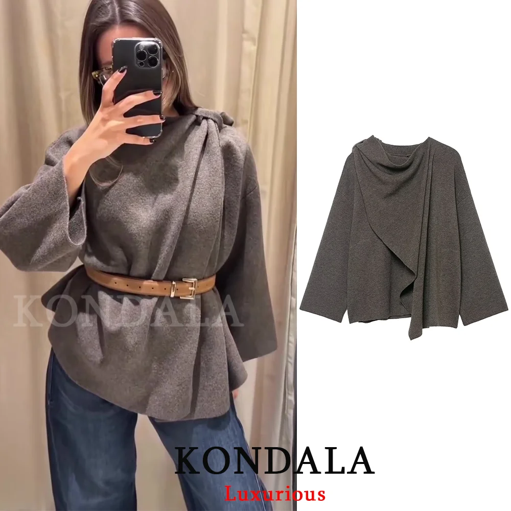 

KONDALA Casual Scarf Women Cardigans Long Sleeve O Neck Open Stitch Sweaters Fashion 2026 Spring Thick Streetwear Girl Outwears