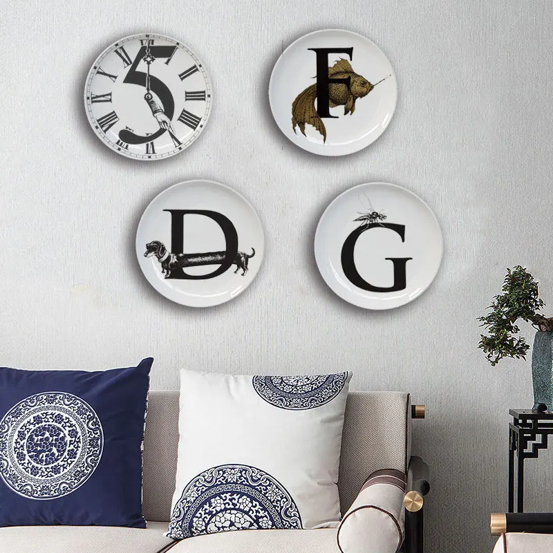 Alphabet Animal Number Sign Board Restaurant Decoration Layout Plate Ceramic Home Decorative Dishes Art Display Sofa Background,