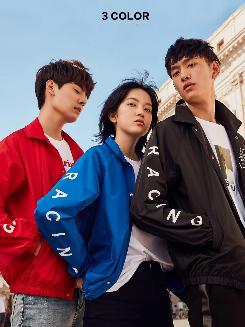 

Autumn Tee-Color Spor Casual Collar Jaet Loose Lightweight Couple's Coat Outerwear Polyester Long Sve Zipper Closure