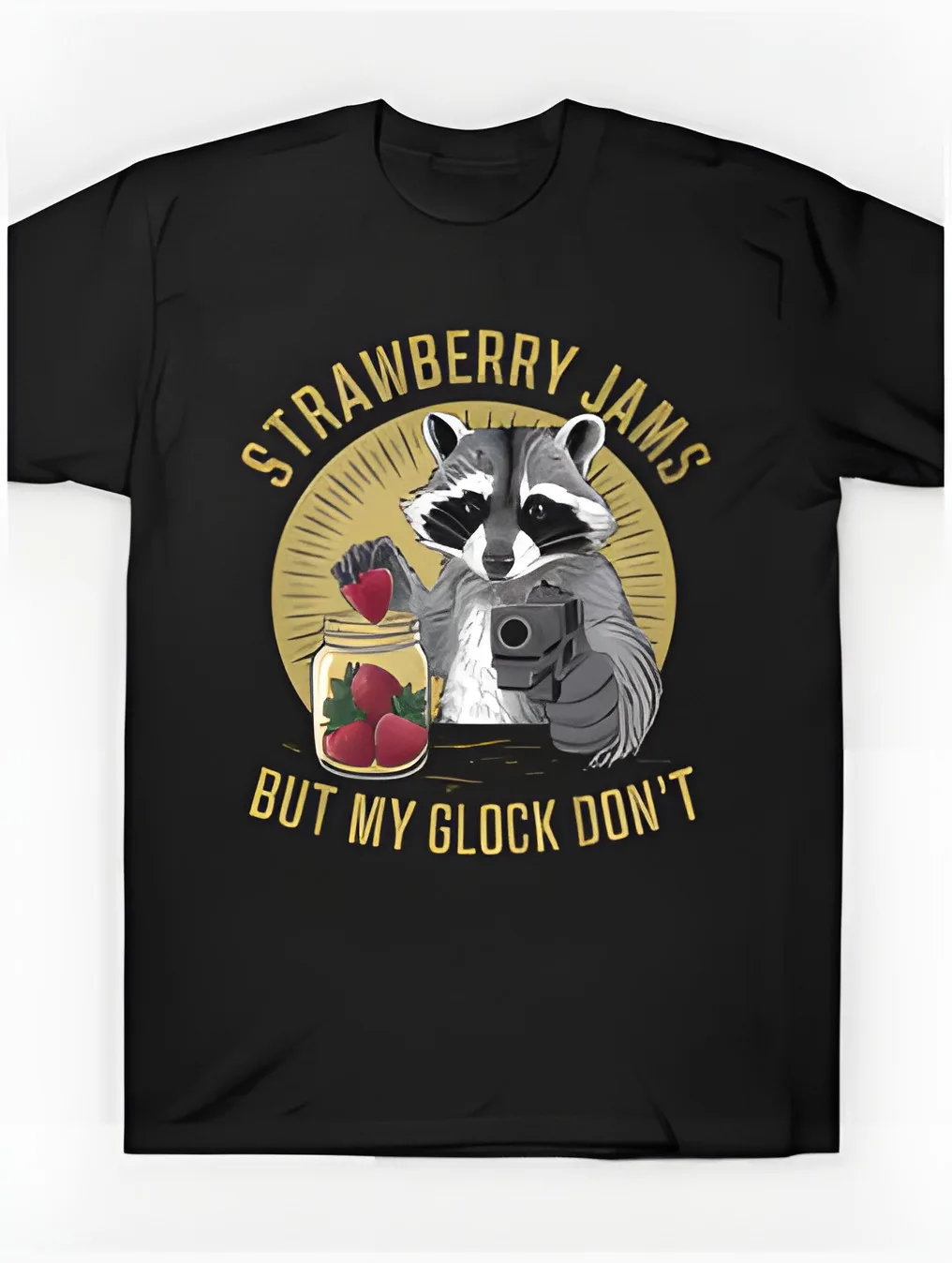 

New, strawberry jam, but I don't have a gun T-shirt