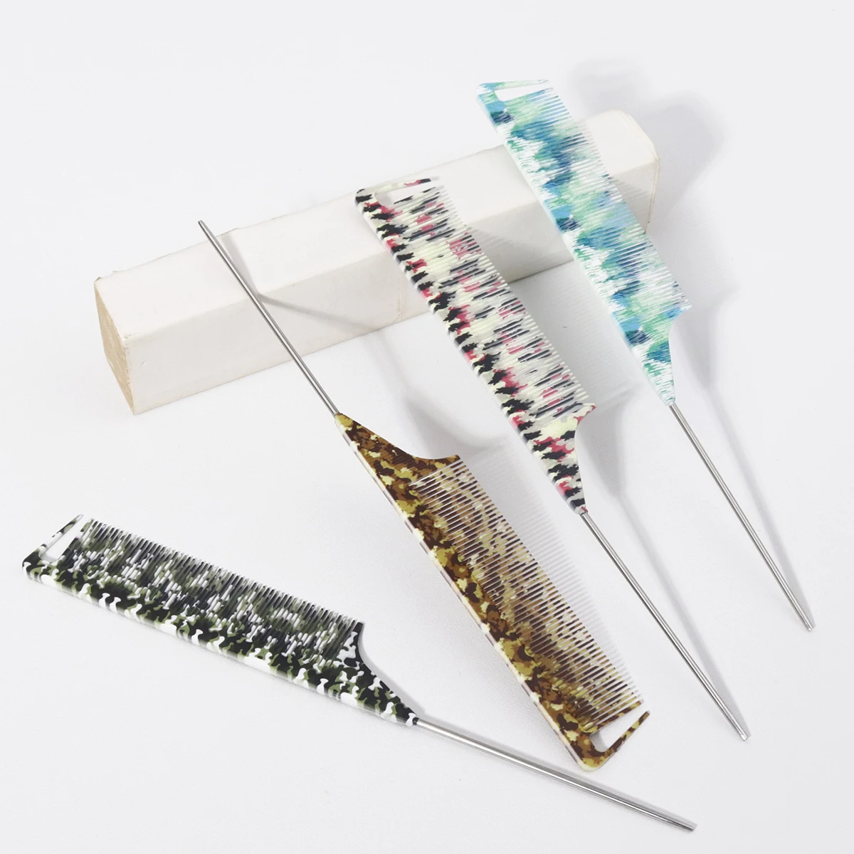 1pc steel needle pointed tail comb,camouflage graffiti design pattern,hair salon barber styling comb,Special for real hair wigs