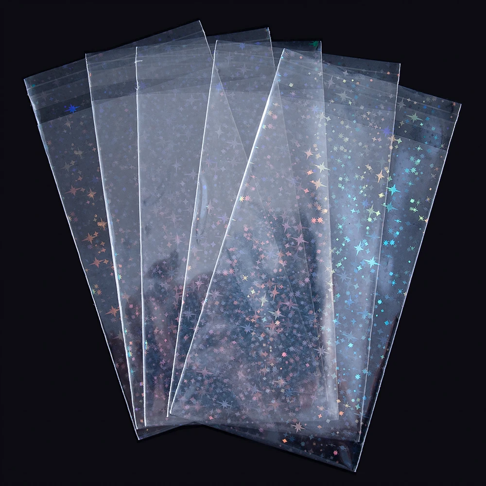 20/50pcs Clear Flash Star Self-adhesive Bags Holographic Laser Pouch for DIY Jewelry Package Badge Gift Sample Candy Plastic Bag