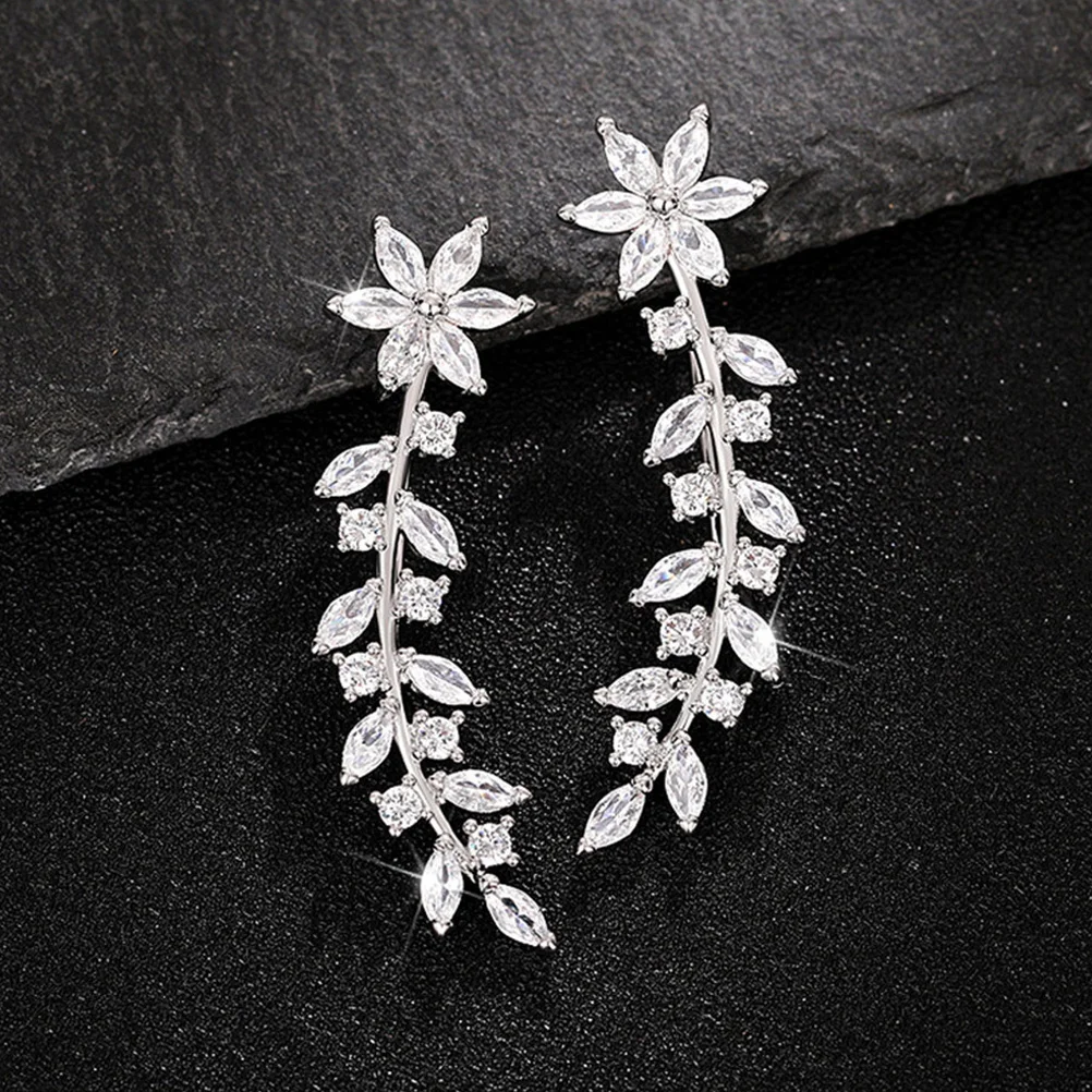 

2Pairs Rhinestone Flower Ear Climber Earrings Bridal Jewelry Wedding Guest Fashion Statement Earrings for Women Holiday