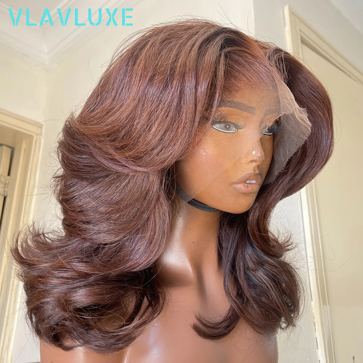 

Ombre Reddish Brown Colored Body Wave Glueless Human Hair Wigs 360 HD Transparent Lace Frontal Wigs 400% Density Preplucked Wigs