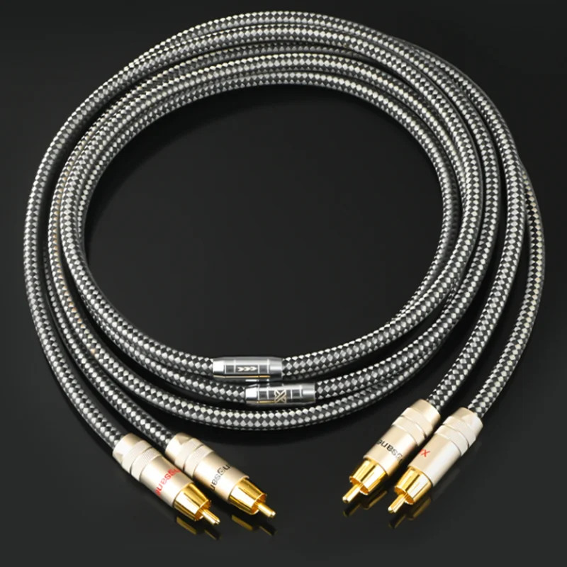 

Pair HiFi RCA Signal Line Double Shield Silver Plated Copper Audio Interconnect Cable