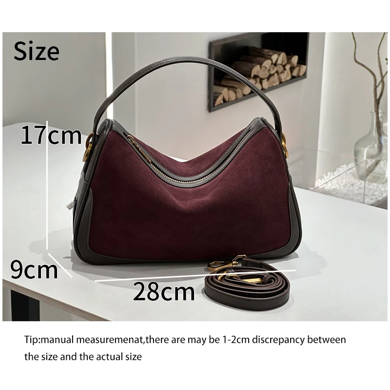Women's Genuine Suede Cowhide Leather Shoulder Bag Retro Large Capacity Cow Crossbody Bag Handbag Luxury Brand Bag Accessories