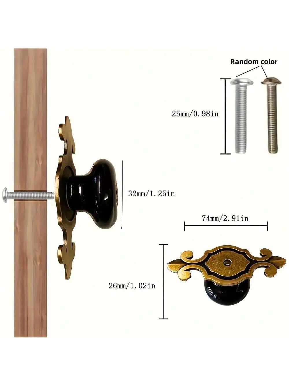 مجموعة من 4 مقابض سيراميك عتيقة، مقابض خزانة بتلات المطبخ الأنيقة، لوحة خلفية بقاعدة من سبائك الزنك، درج خزانة الملابس #4