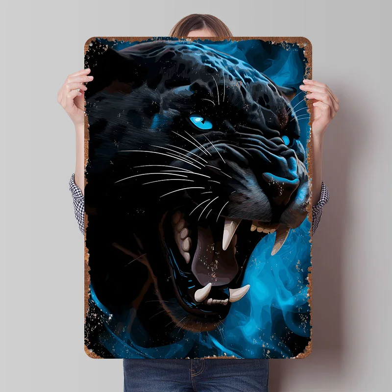 Black Panther Roar Metal Poster Customized Wall Art Retro Vintage Tinplate Signs for Man Cave Custom Plate Home and Decoration