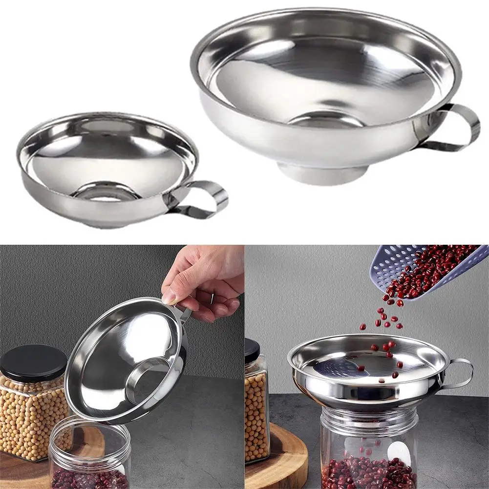 Very Popular 2 Size Stainless Steel Wide Mouth Canning Funnel Salad Dressing Liquid Funnel Hopper Filter Kitchen Tools Gadgets