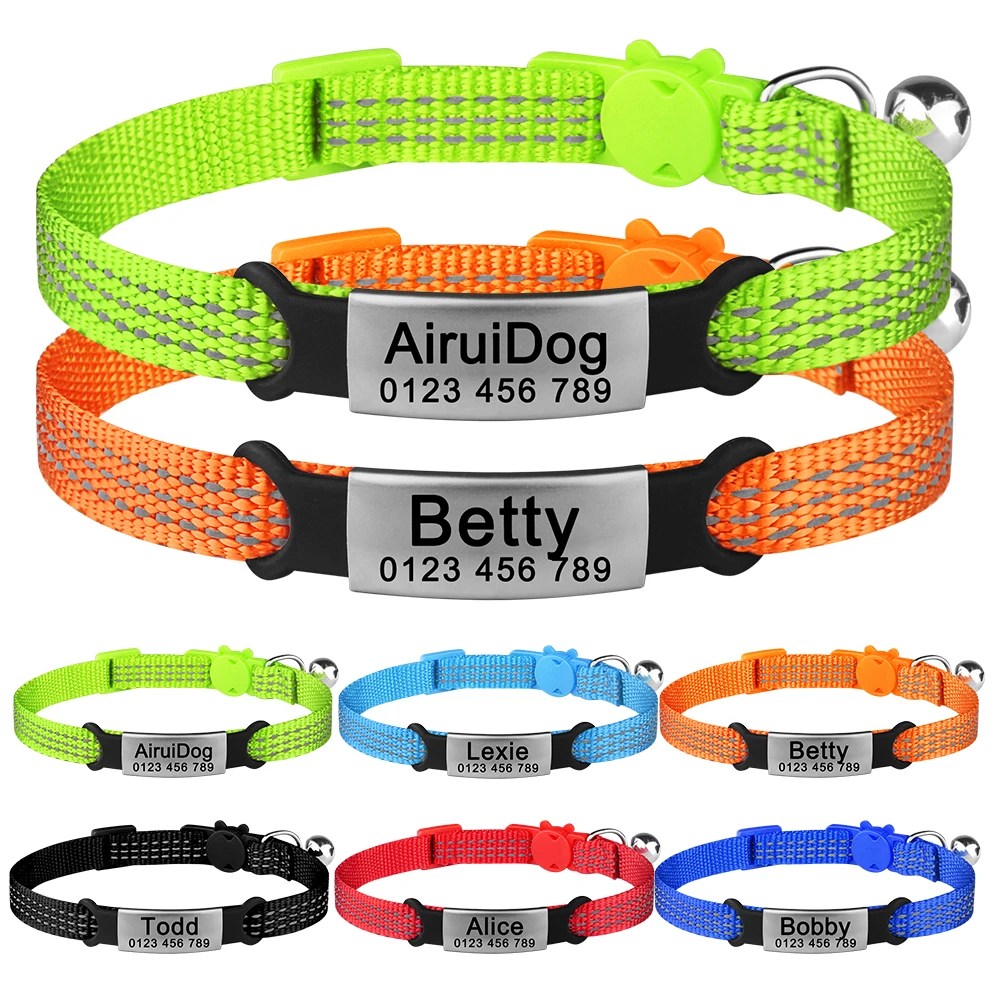 Customize Name Cat Collar Fast Breakaway Nylon Personalized Id With Bell Pet Products Small Adjustable Unisex Kitten Supplies