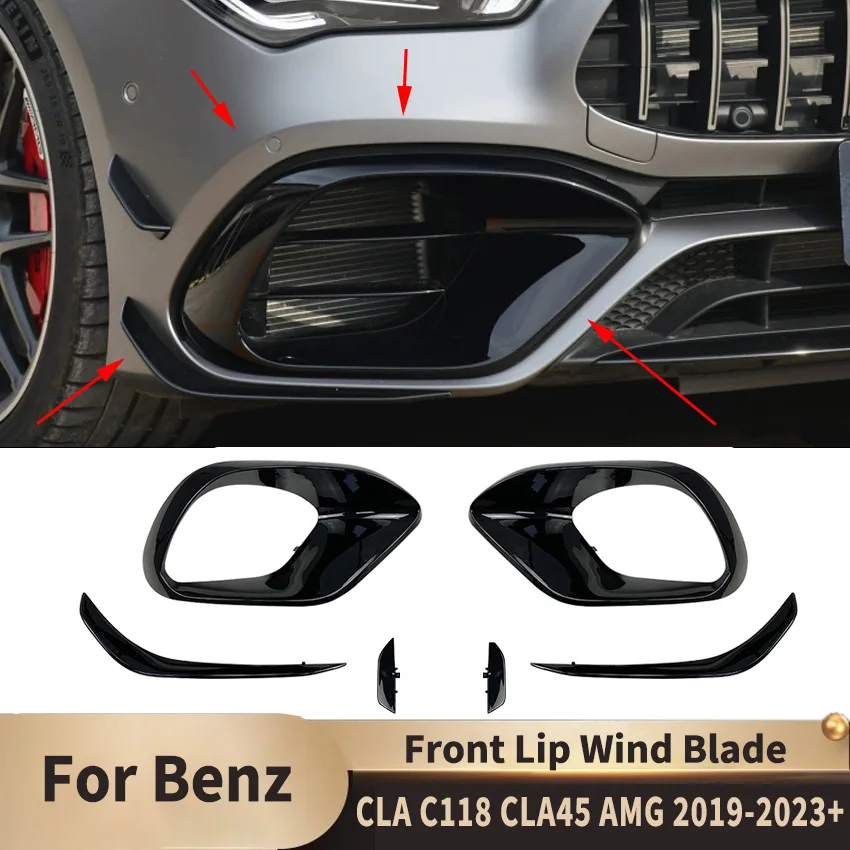 For Mercedes Benz CLA C118 CLA45 AMG 2019-2023+ Car Accessories ABS Car Front Bumper Surround Front Lip Wind Blade Modification