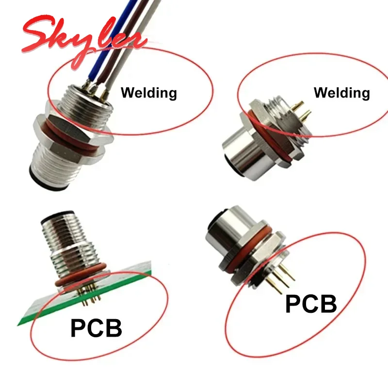 M12 Front Panel/Back Panel Aviation Socket PG9 PCB Plug-in Type Plug 2 3 4P 5 6 8 12Pin 17 Pin Male Female 16mm Soldering Sensor