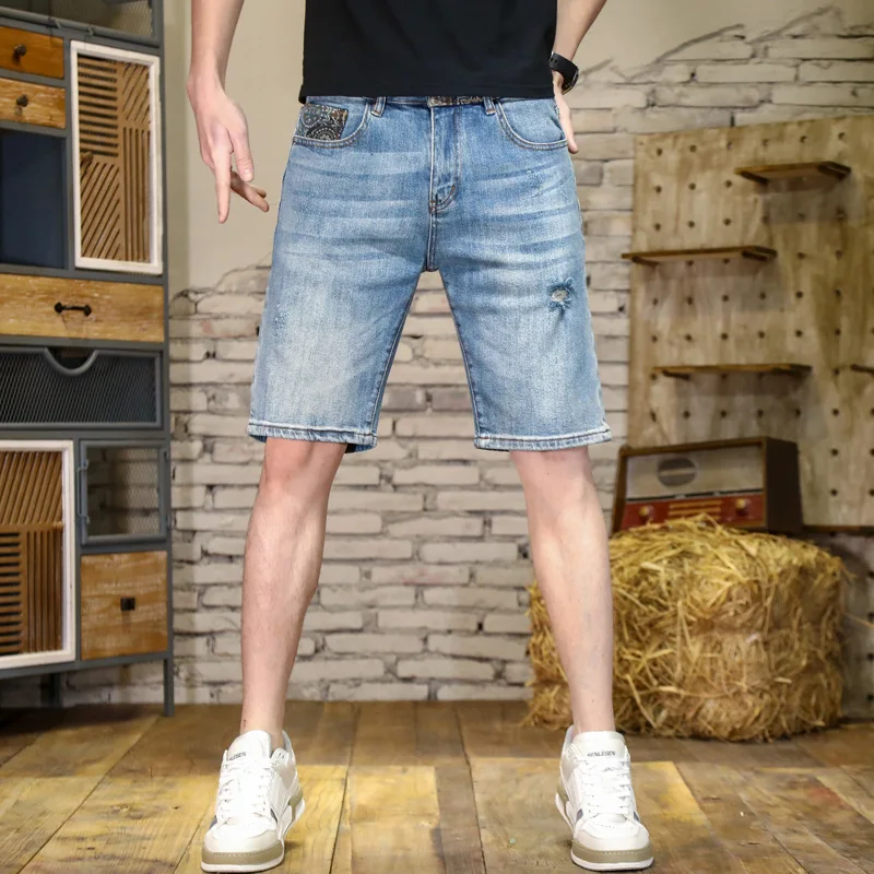 Mode Paisley Herren Jeans Shorts 2024 Sommer Nähte kurze Hosen Stretch Persönlichkeit gedruckt lässige kurze Hosen