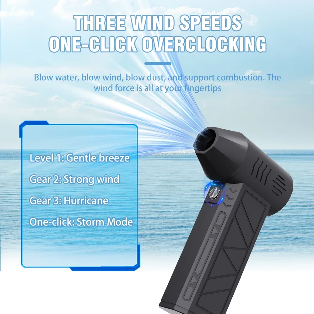 พัดลมเทอร์โบจิ๋ว 130000 รอบต่อนาที เครื่องเป่าลมไฟฟ้า ปรับความเร็วลมได้ พัดลมแรงแบบเทอร์โบ ชาร์จไฟได้ พร้อมไฟ สำหรับทำความสะอาดรถยนต์