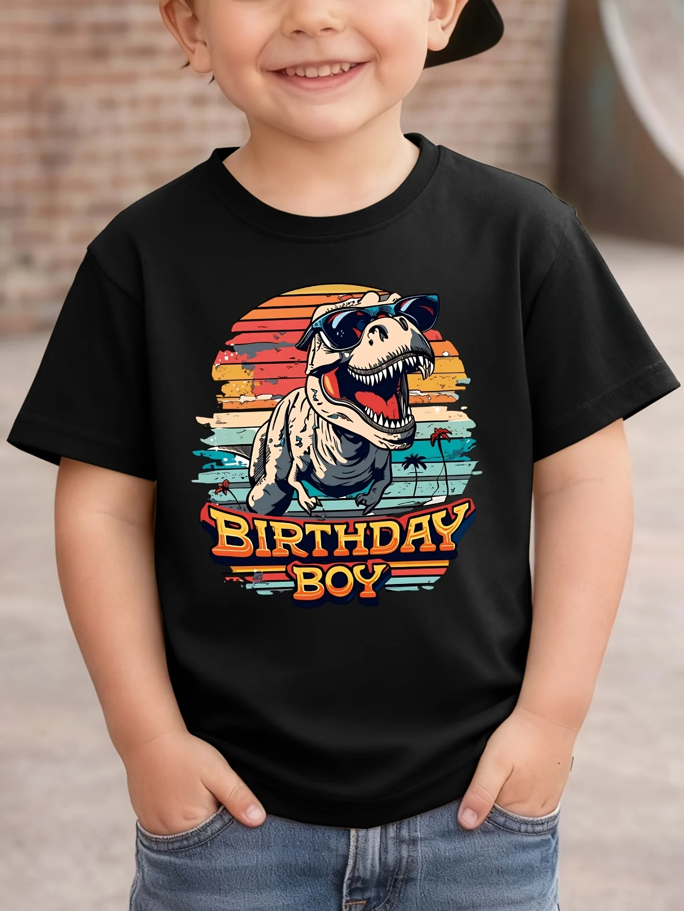 Retro T Rex Birthday Boy Kids Tee Dinosaur Vintage Print Boys Girls Family Matching Cotton Summer Short Sleeve Children Tshirt