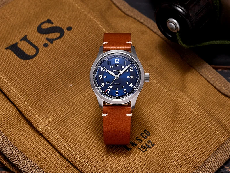 Baltany S2049 Herren-Automatikuhr, 39 mm, Pilot Sport, mechanische Armbanduhr, Saphirglas, 10 ATM wasserdicht, BGW-9, leuchtend, ST2130, Militär – Detail 8