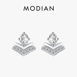 Modian 925 Sterling Silver Arrow With Shing Clear Oval Cz Stud Earrings for Women Fashion Fine Elegant Wedding Jewelry 2021