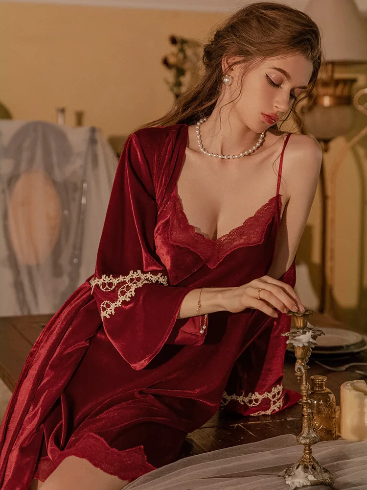 Erotic pajamas New fall and winter velvet deep V slim pure desire home halter sexy nightgown female dress home clothes