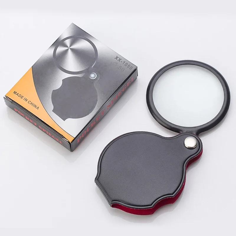 50/60mm Mini Magnifying Glass 6/8X Folded Leather Case Portable Handheld Read Newspaper Jewelry Gift Single Glass Lens image 5