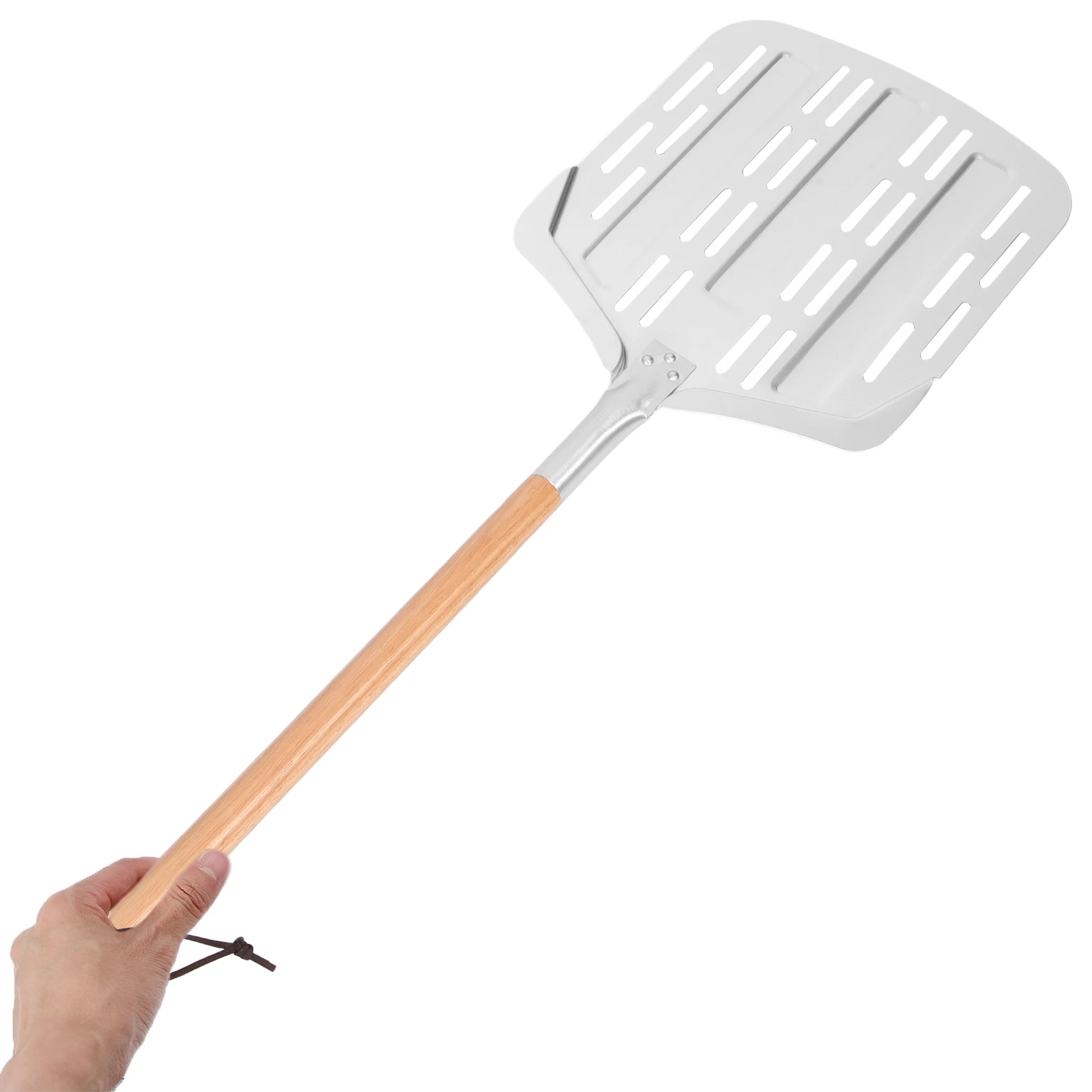 

Aluminum Pizza Peel Wood Handle Perforated Spatula Sturdy Anti-Scalding For Dessert Transfer Home Restaurant Use