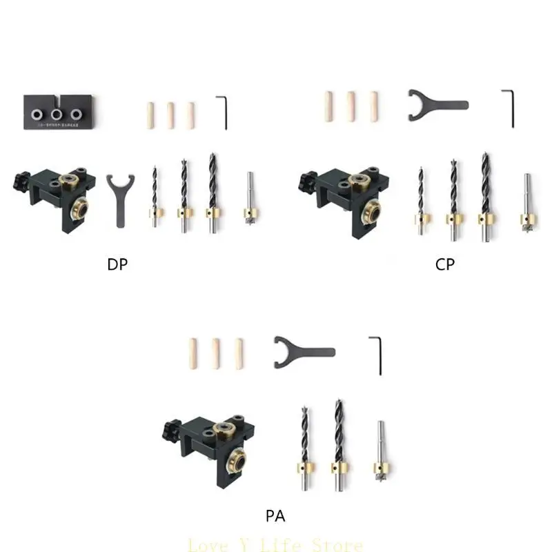 Jig Doweling L74C 3-in-1, set maschere da tasca da 8/10/15 mm con clip posizionamento, Localizzatore per punzonatrice