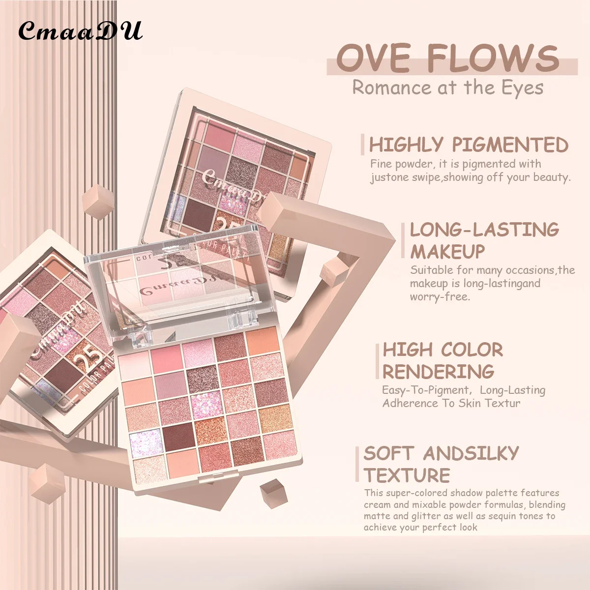 Paleta 25 Cieni do Powiek Matowych, Efekt Perłowy, Miękkie, Jedwabiste, Bogate Kolory, Łatwe do Blendowania, Długotrwałe, Makijaż Wielotonowy