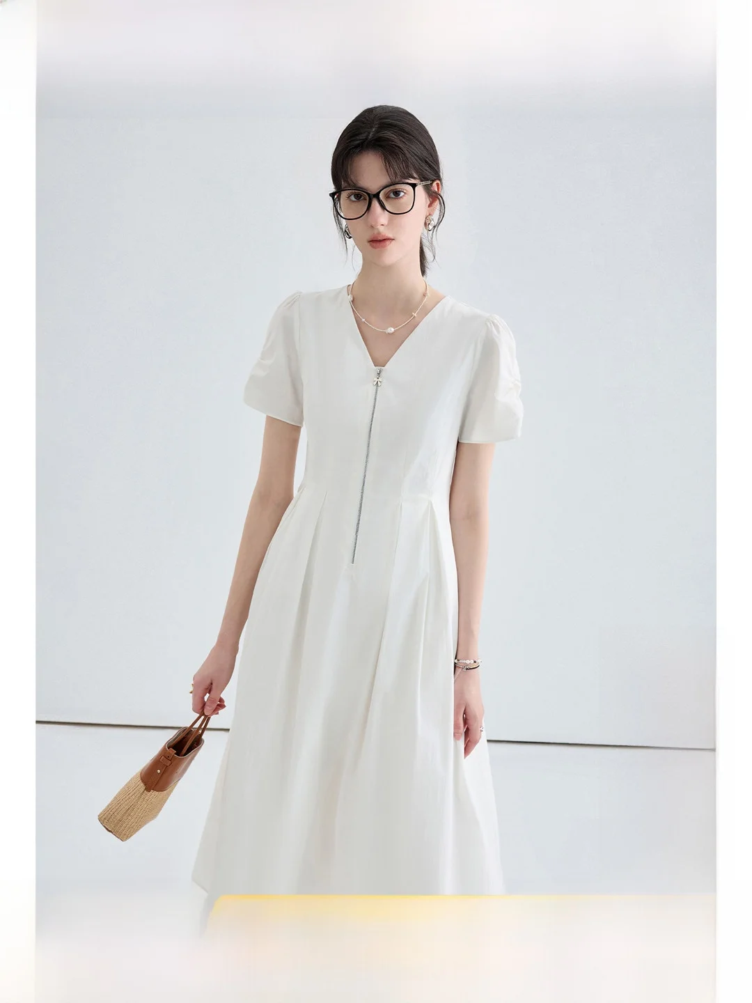 

plus Size Korean Style V Neck Dress Zipper Waist Inward Slimming Long Summer Dress for Plump Women Casual High Waist a Line S...