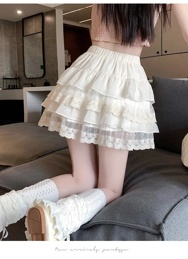 

Summer high waisted white lace cake skirt women's A-line fluffy skirts