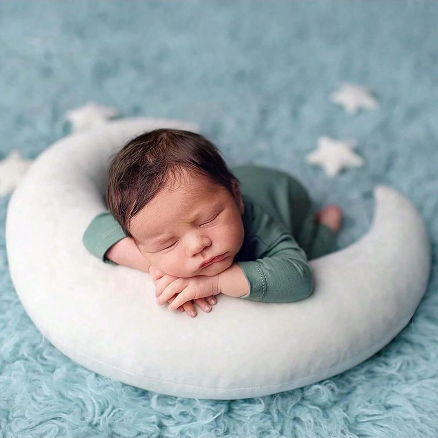 

Newborn Photography Props 5Pcs Flannel Moon Stars Posing Pillow Set for Baby Photo Shoots Shower Easter Gift