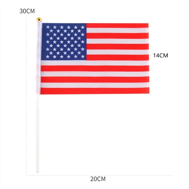 10pcs Small Hand Waving Flags 14x21cm Polyester National Flag with Plastic Pole for Various Countries Holiday Party National Day