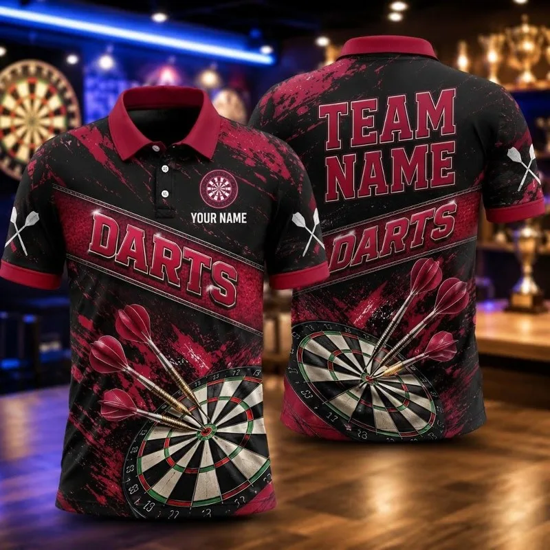 Men's Custom Darts Polo Shirt Dartboard Splatter Print Short Sleeve Personalized Name Team Uniform