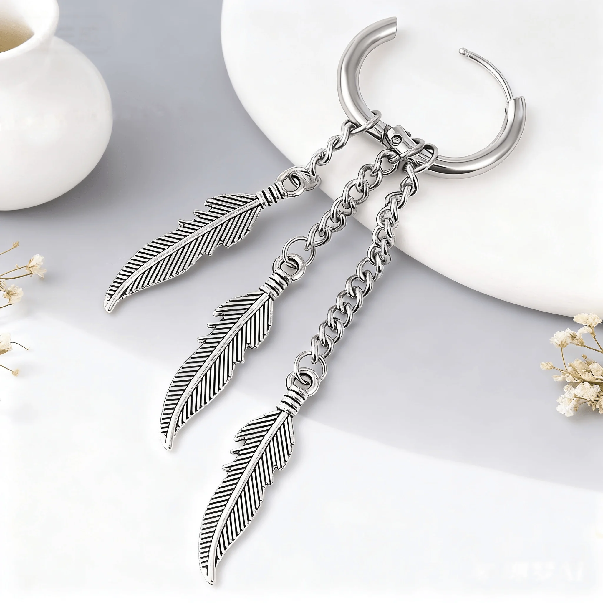 1-10 زوج خمر ريشة ليف وعاء من الستانليس ستيل الأسود ثقب هوب أقراط للسيدات اليومية العصرية Huggie مجوهرات 2025 جديد Y2K #6