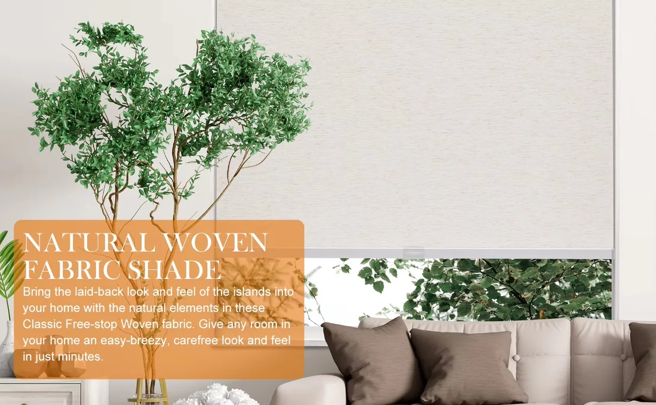 Light Filtering Cordless Roller Blinds, Natural Woven Fabric Window Treatments for Home Windows