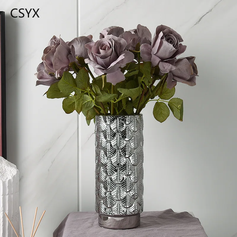 

Ceramic Vase Electroplated Gold Silver Dried Flowers Flower Arrangement Model Room Soft Home Jewelry Ornament