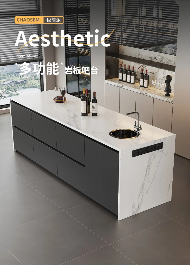

Flush island table integrated bar advanced sense of small apartment open kitchen counter with sink customization