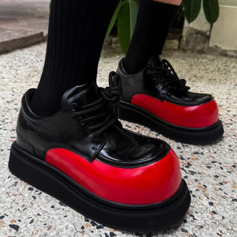 European/American Black/Red Wide Version Derby Shoes for Men's Dress Shoes Comfortable Breathable Casual Height Increasing Shoes