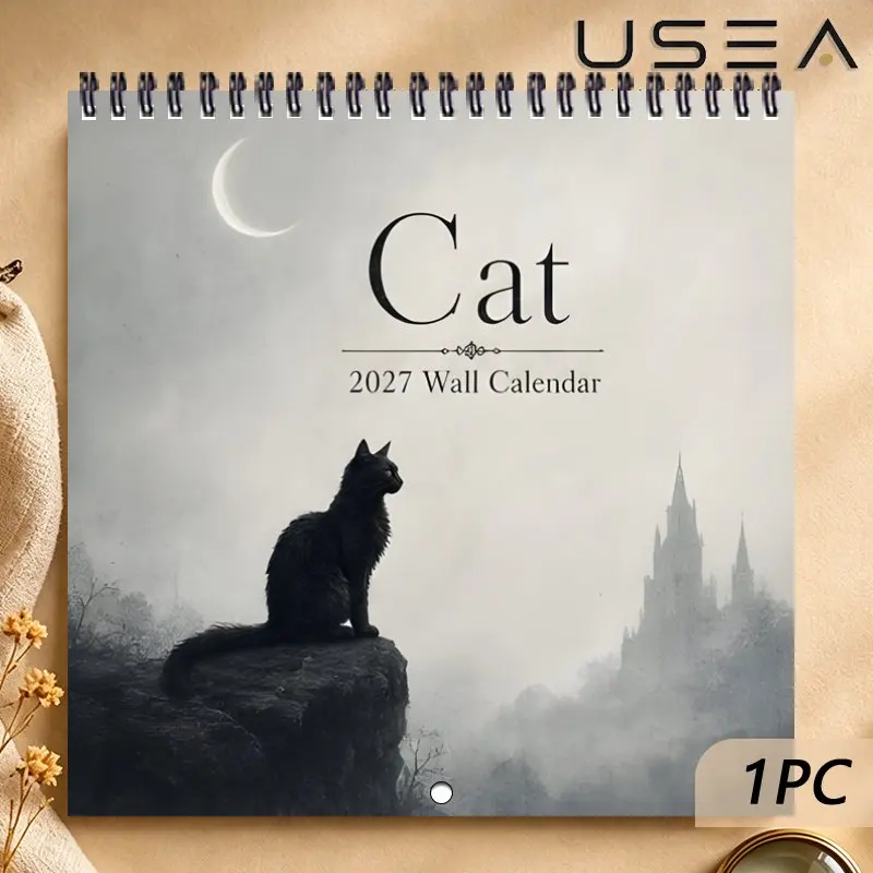 Calendrier mural gothique chat noir 2027, planificateur mensuel annuel sur 12 mois, cadeau de Noël et de Nouvel An pour maman, femme, collègue, professeur