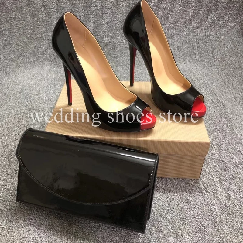 Peep-toe High Heels Patent Leather Stiletto Women Pumps Sexy Ankle Strap High Heels Fashion Summer New Party Prom Shoes Bags