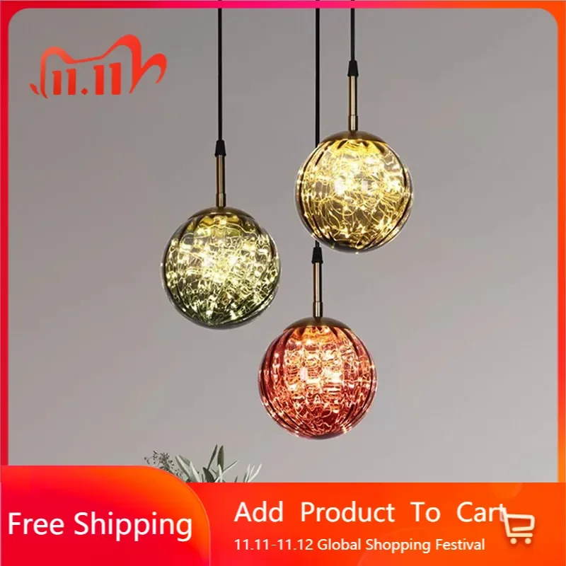 Nordic Creative glass pendant light with a sky full of stars Suitable for dining room bedroom, bar, dressing table, front line