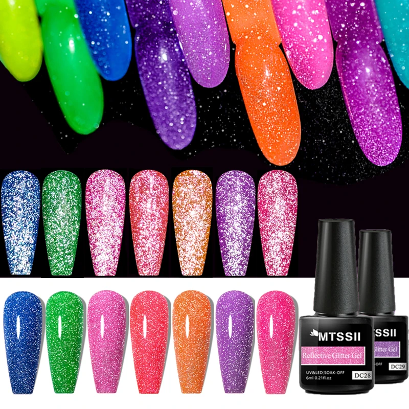 

Mtssii 6ml Neon Reflective Glitter Gel Yellow Sequins Gel Nail Polish Sparkling Auroras Nail Art Varnish Semi Permanent Varnish