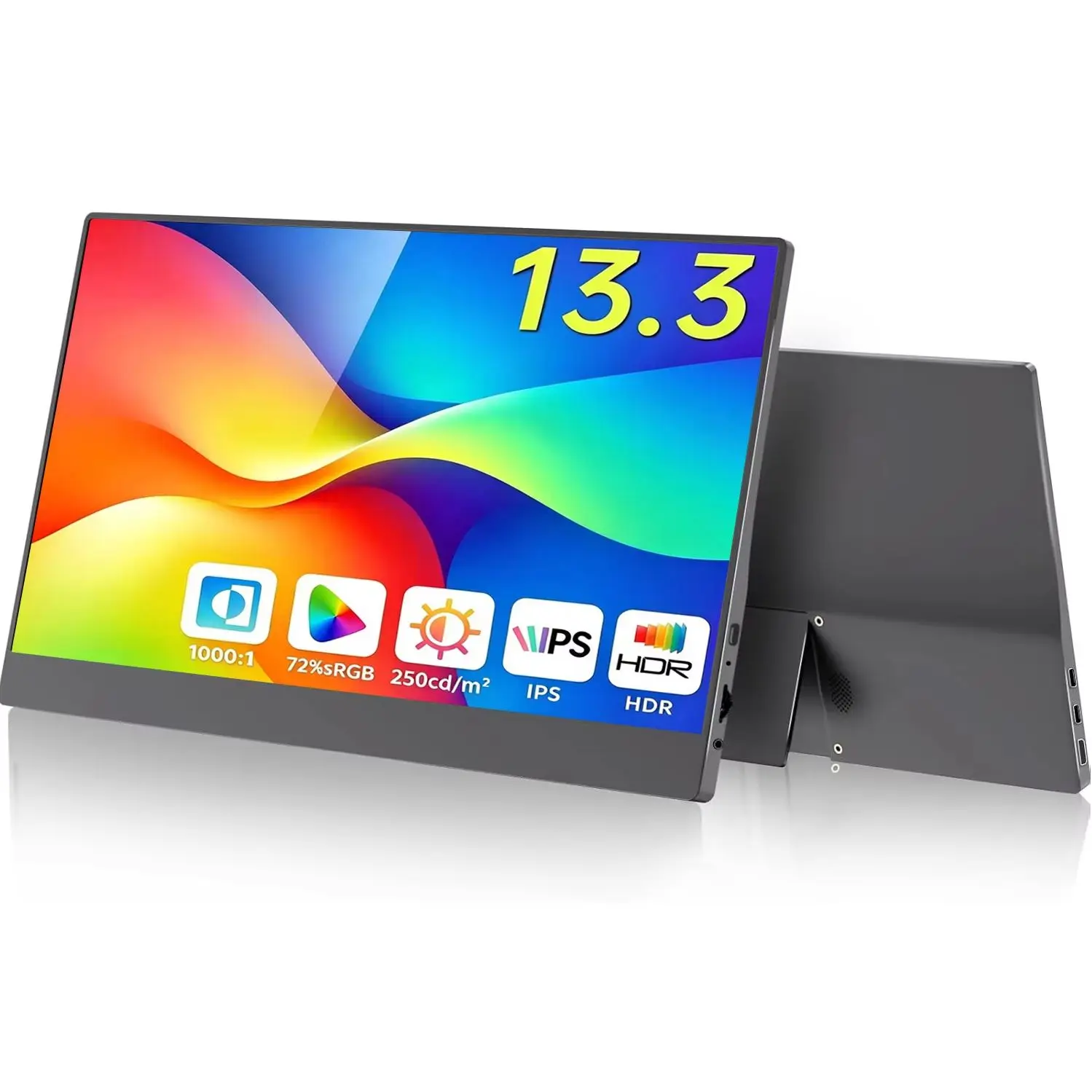 13.3 Inch Portable Monitor 1366768 HD IPS 72% sRGB VESA Mountable External Secondary Display for Laptop PC Phone Game Console